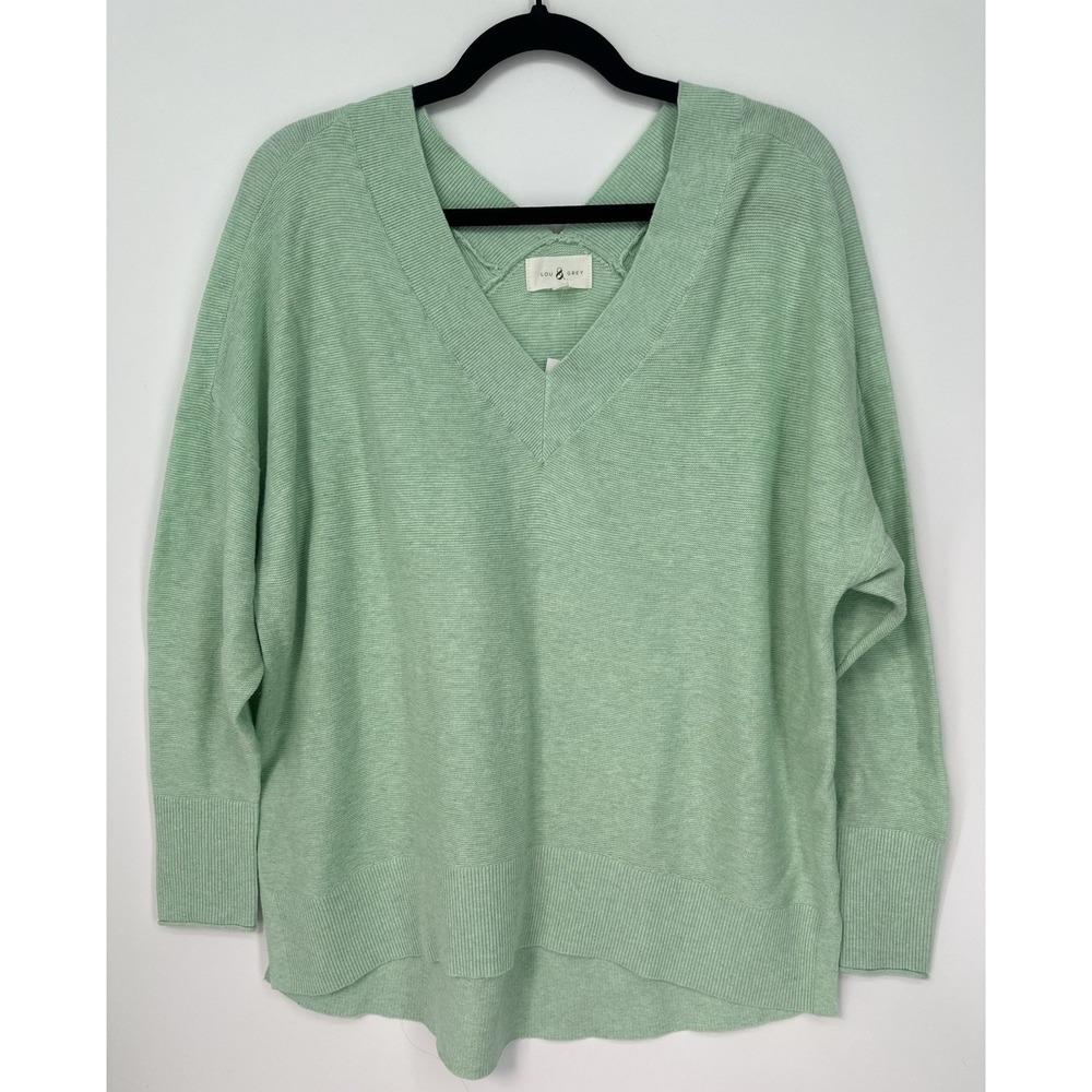 Lou & Grey Sweatshirt Womens Medium Gray V Neck Pullover Oversize Comfort Lounge